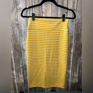 Popular Basics Pencil‎ Skirt, mustard and white striped, size medium